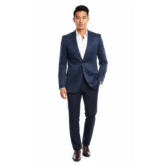 Blue Corduroy Scale Patterned Men's Blazer Sports Coat - Picture 3 of 6